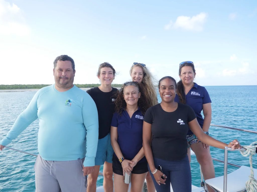 The marine research team from Perry Institute for Marine Science and the Bahamas National Trust ready for their expedition to survey the coral reefs and seagrass beds around Little Inagua.