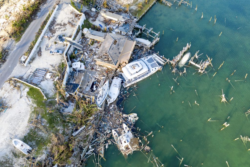 Drone view of Abaco's damaged infrastructure, a stark reminder of Hurricane Dorian's destruction.