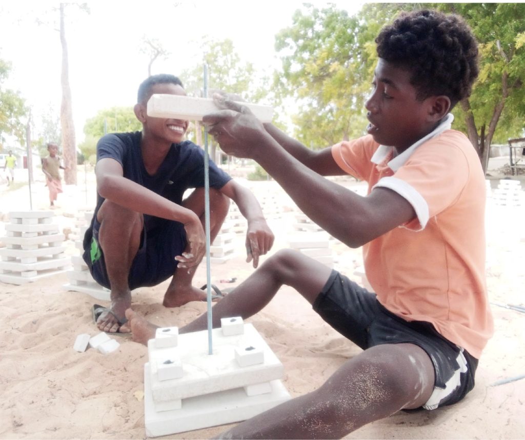 Local communities in Madagascar building Autonomous Reef Monitoring Structures (ARMS) to study coral reef biodiversity.